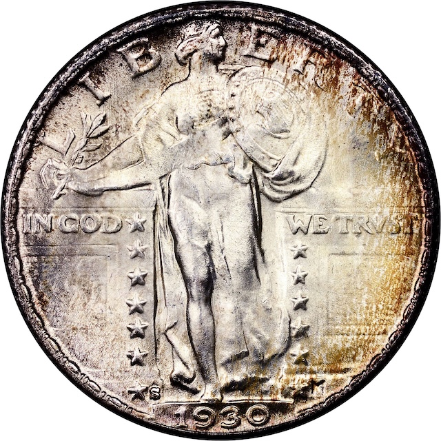 1930-S Standing Liberty Quarter RPM FS-501 showing doubled repunched S mint mark under magnification